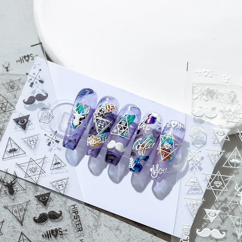 

Iron New Craft Cute Bear Thin Tough Nail Stick Adhesive nail Stick Nail Ornament TS-1467- Hippie white