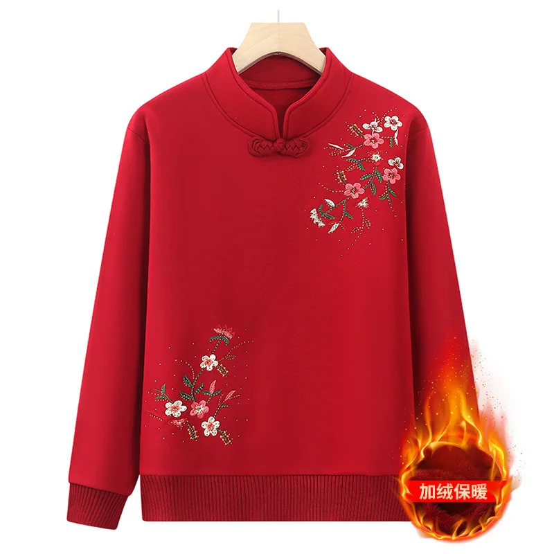 Теплый свитер для мамы пуловер с вышивкой свободный утолщенный женский топ