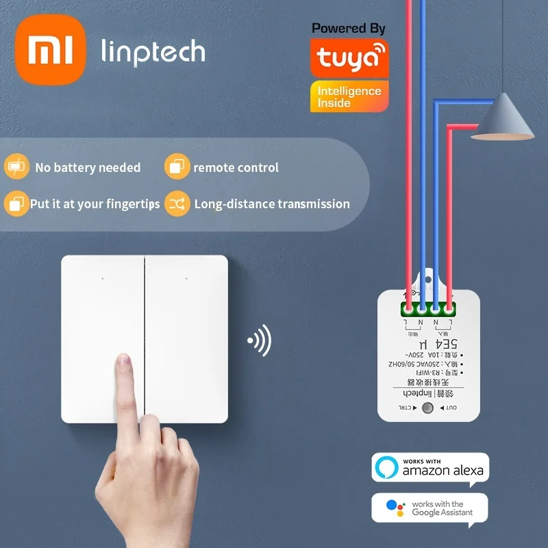 

Xiaomi linptech Tuya 16A Self-Powered Wireless Switch No Wiring No Battery No WiFi Required work with Receiver ip67 Waterproof