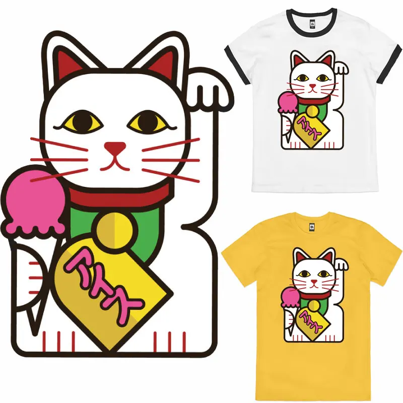 

Cartoon Lucky Cat Patches on Clothes Cute Kitty Iron-on Transfers for Clothing Stickers Thermoadhesive Patch for Jacket Applique