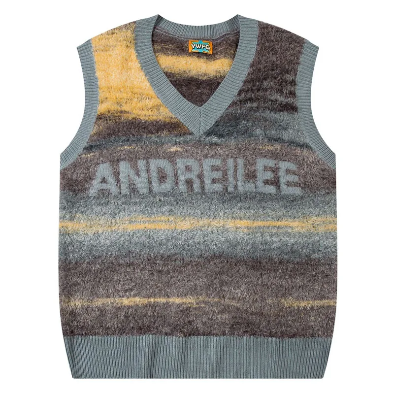 Жилет в стиле Харадзюку для мужчин и женщин Свободный пуловер полоску с