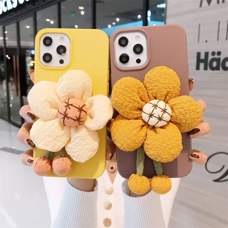 

Pumpkin Flower Plush Stand Phone Case For iPhone 13 Pro Max 11 12 Pro Max 12 13 mini X Xs Max XR 7 8 Plus SE Shockproof Cover