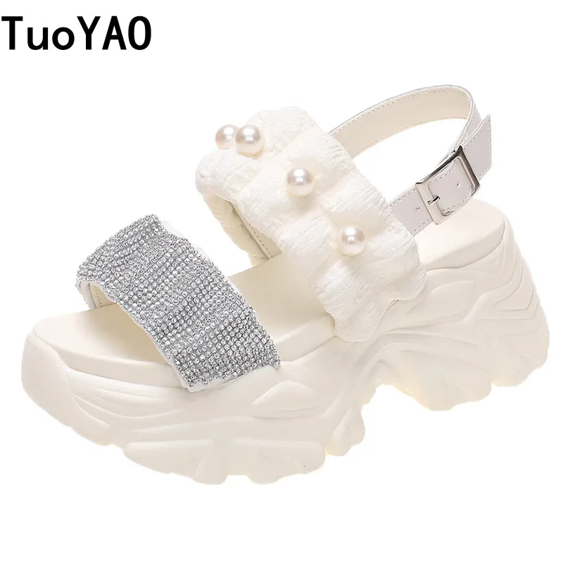 

Beach Crystal Wedges Women Sandals 2022 Summer Bling Platform Slippers Woman Thick Bottom Flip Flops High Heels Gladiator Slides
