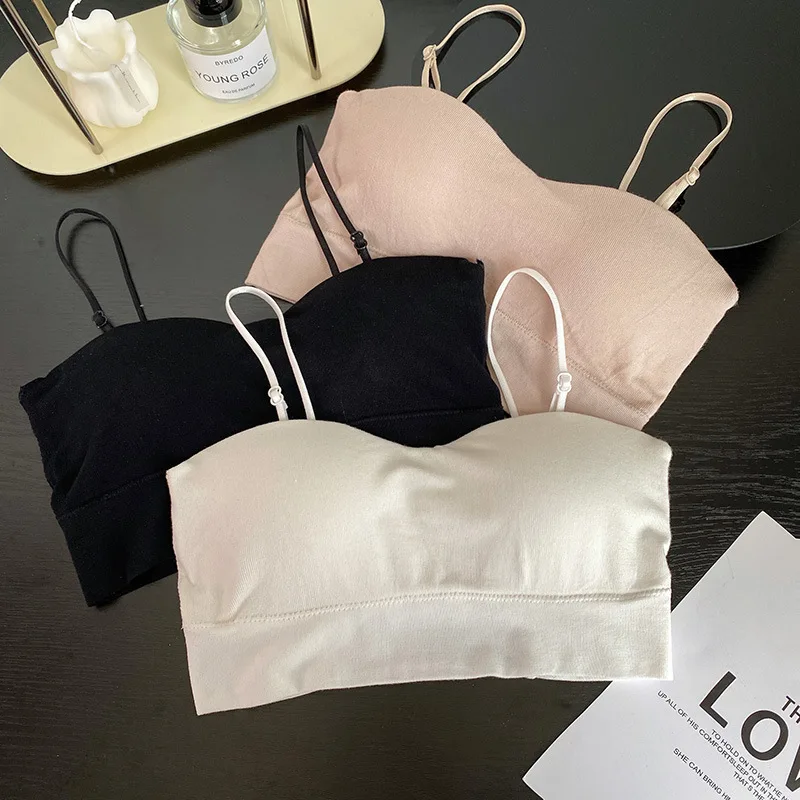 

2023 New Simple Glossy Comfortable No Steel Ring Underwear Fixed Cup Detachable Shoulder Strap Wrapped Chest Underwear Wholesale