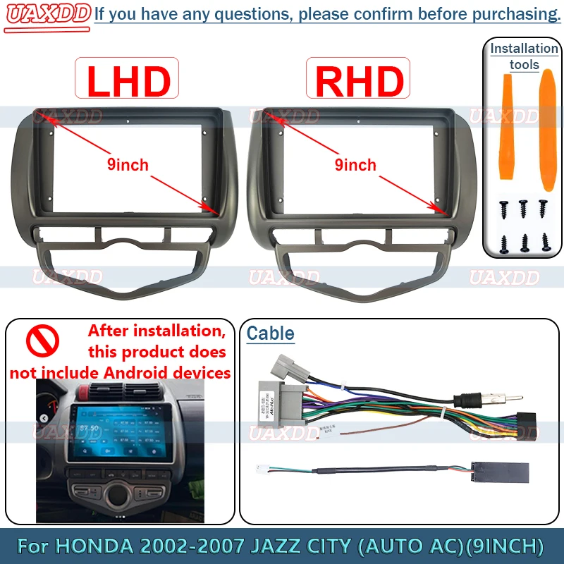 2 Din Frame Cable Harness For 2006 Honda Jazz fit city 9inch Car CD android Mp5 Radio Video Audio Stereo Panel Fascia Multimedia