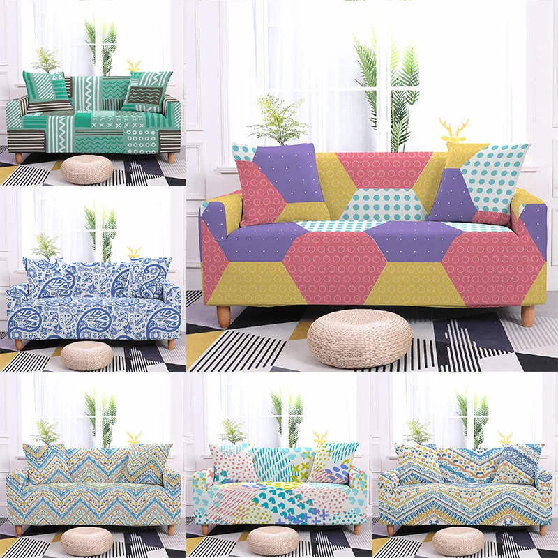 

Modern Striped Pattern Print Big Sofas Spandex Material Stretch All-inclusive Sofa Cover Living Room Modular Sofa Cover Corner