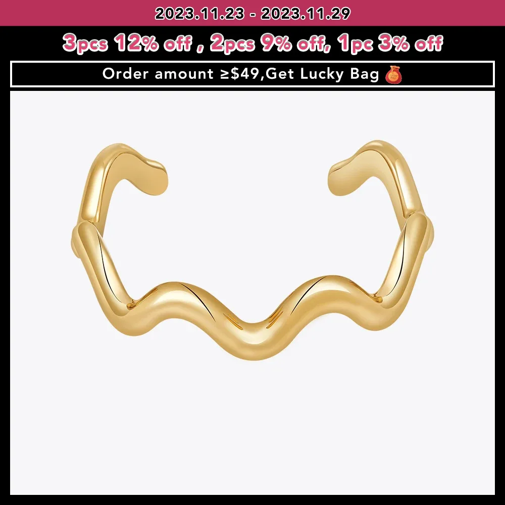 

ENFASHION Pulseras Geometry Line Wave Open Bangle For Women 18K Gold Color Plated Fashion Cute Elegant Jewelry Birthday B232359