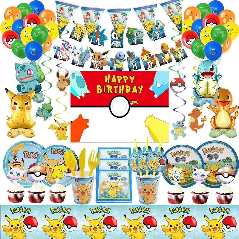 Украшения для дня рождения с покемоном глиняные салфетки баннер воздушный шар