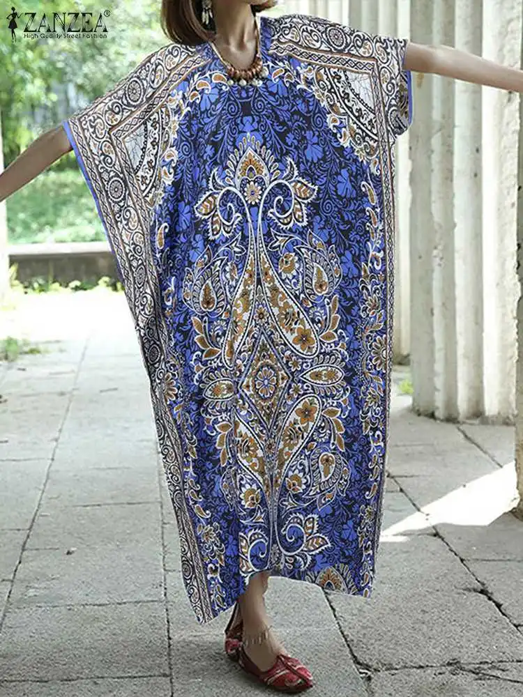 

ZANZEA Women Casual Long Robes Dolman Sleeve Bohemian Vacation Paisley Printing Sundress Loose 2023 Summer Oversize Maxi Dress