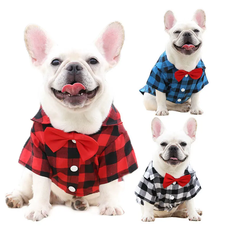 

Bow Costume Wedding T-shirt Pets French Bulldog Pug Suit Plaid Medium Dress With Shirt Small Dogs Clothes Tie Large Corgi Pets