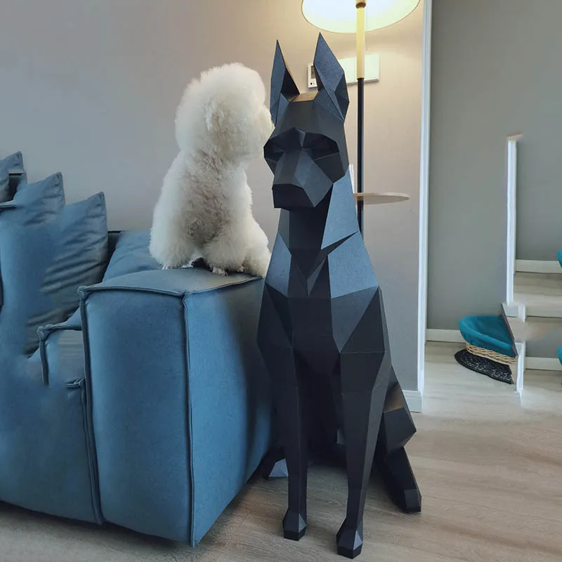 

68/100 см черная фотосессия лиса 3D животное скульптура Doberman Papercraft спальня гостиная ручная работа DIY геометрические Фотообои