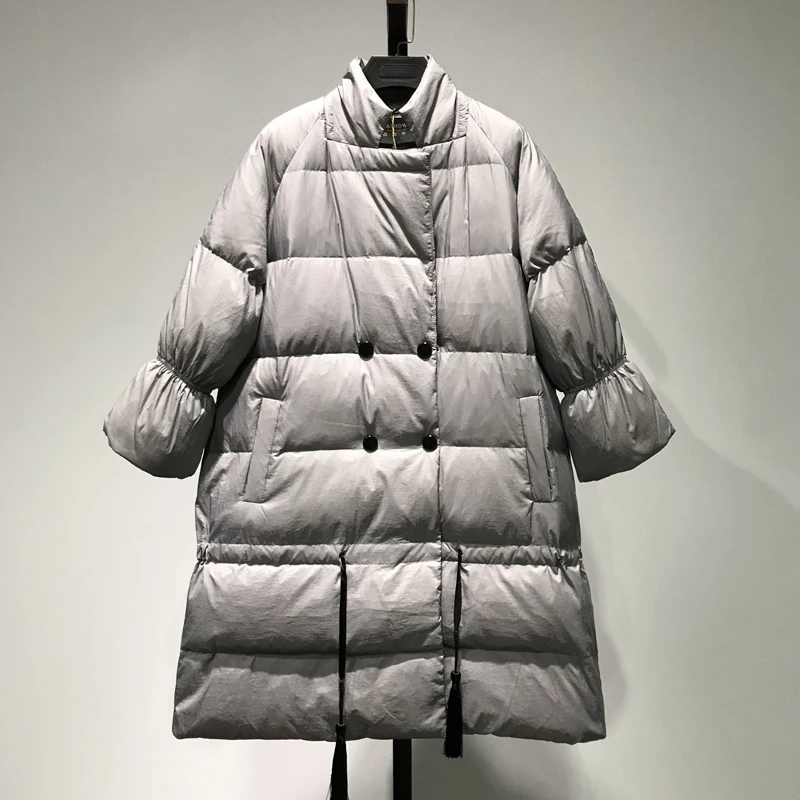 Women's Down Jacket 2022 Winter New Mid-Length Temperament Solid Color Double-Breasted White Duck Down Thick Warm Coats Female