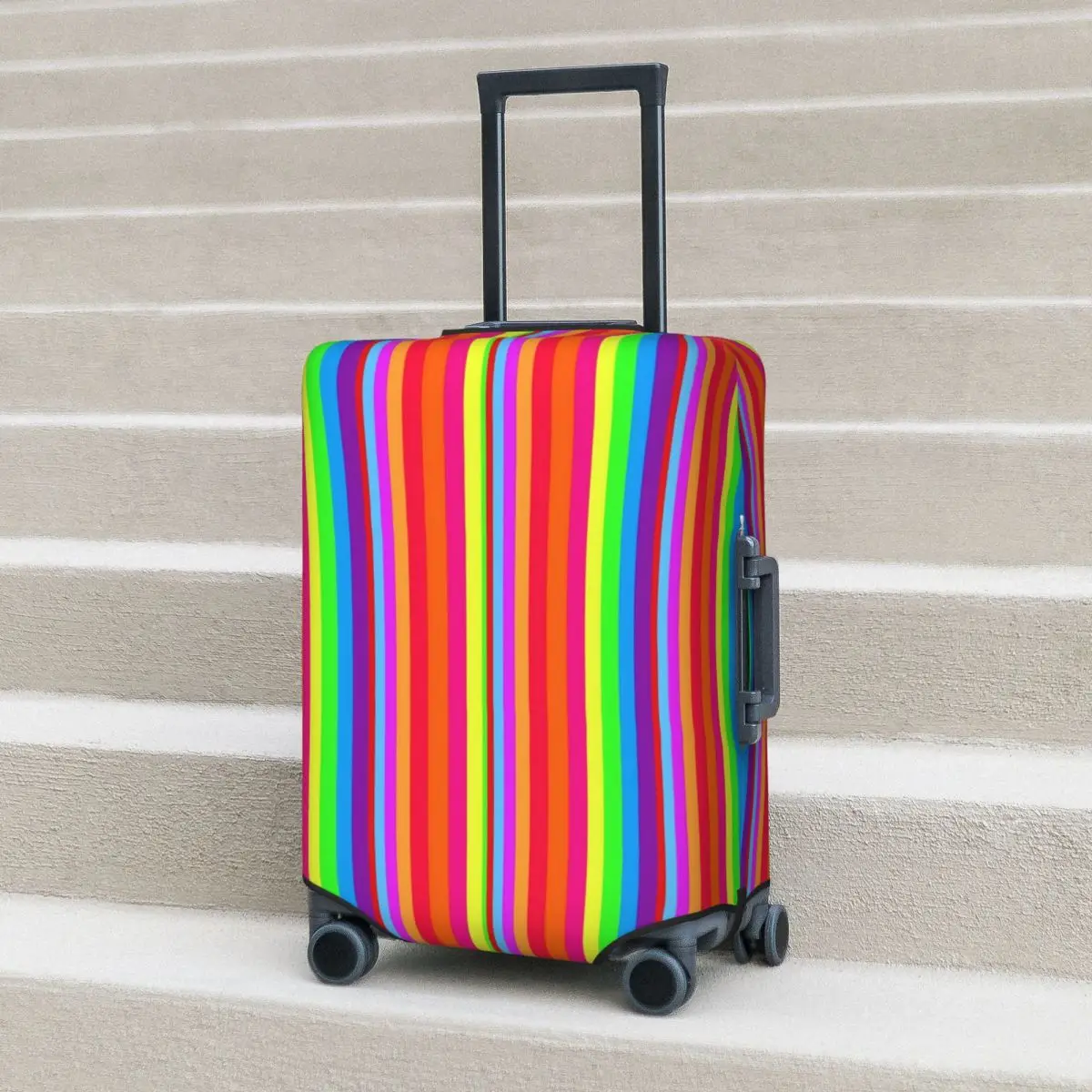 

Rainbow Striped Suitcase Cover Colorful Line Print Travel Protection Flight Useful Luggage Accesories