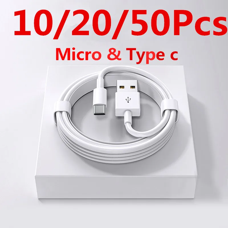 

10-50pcs 1M 3FT TPE USB Type C Micro Usb Cable For Samsung S20 S21 S22 Xiaomi Huawei P30 Pro Fast Charge 8Pin Cables