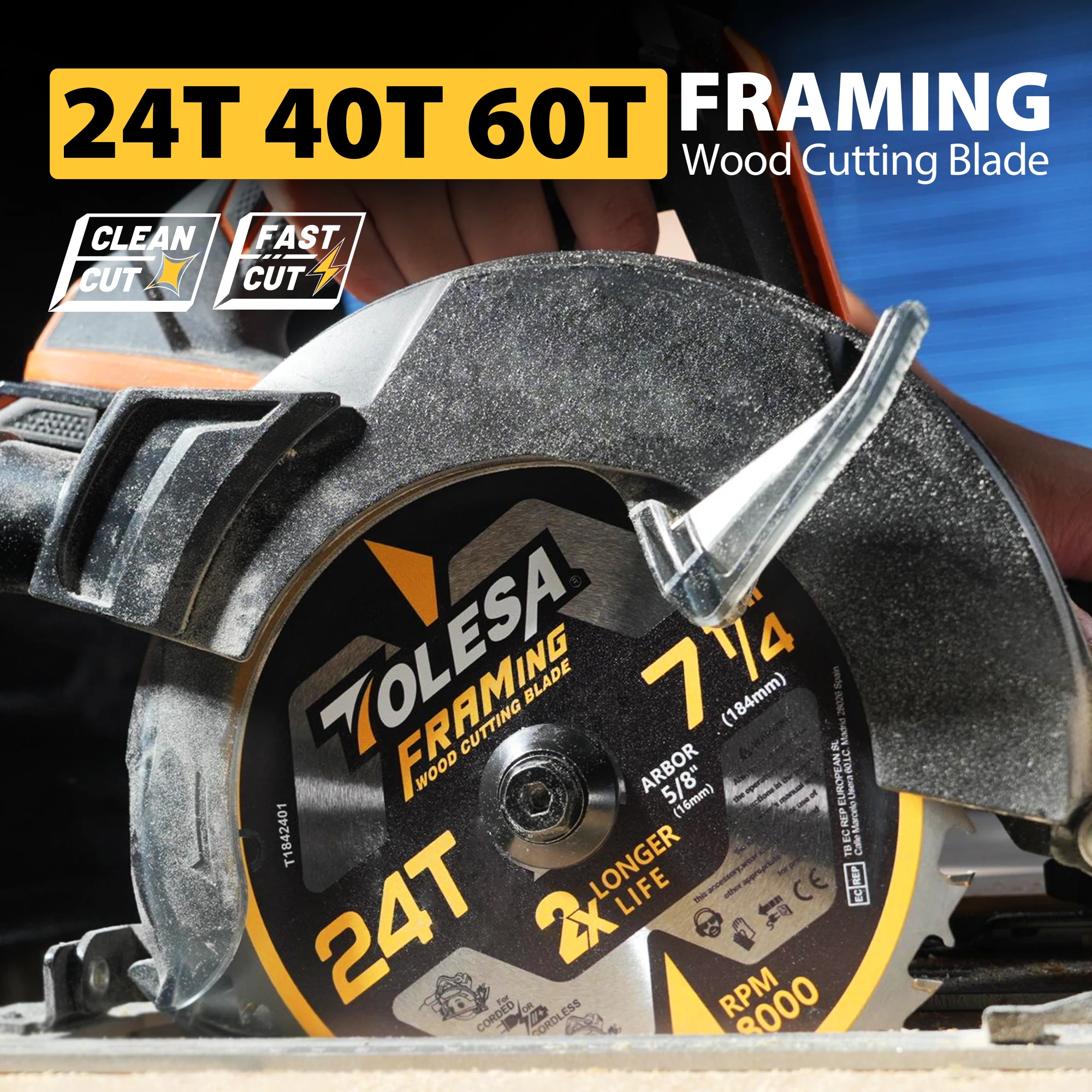 Пильные диски TOLESA 7-1/4 3 шт. 24/40/60 зубьев 5/8 дюйма для торцов ATB карбидные зубья
