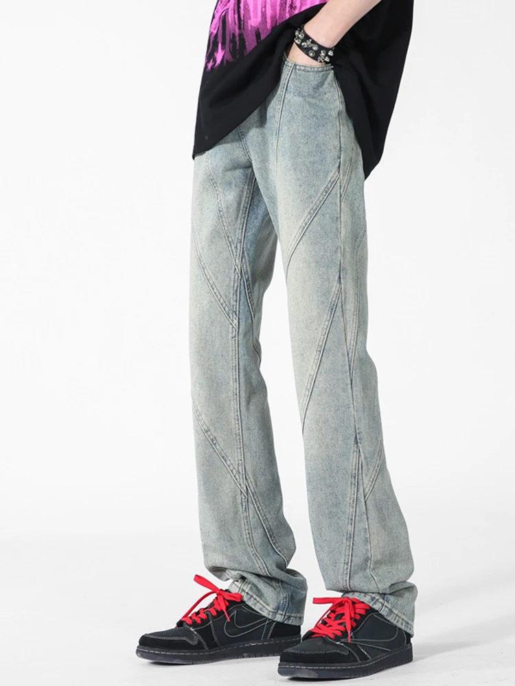 Men's Wear Spring New Denim Trousers Ground Straight Pants Fashion American High Street Wide Leg Jeans Vintage Y2k Men’s Jeans