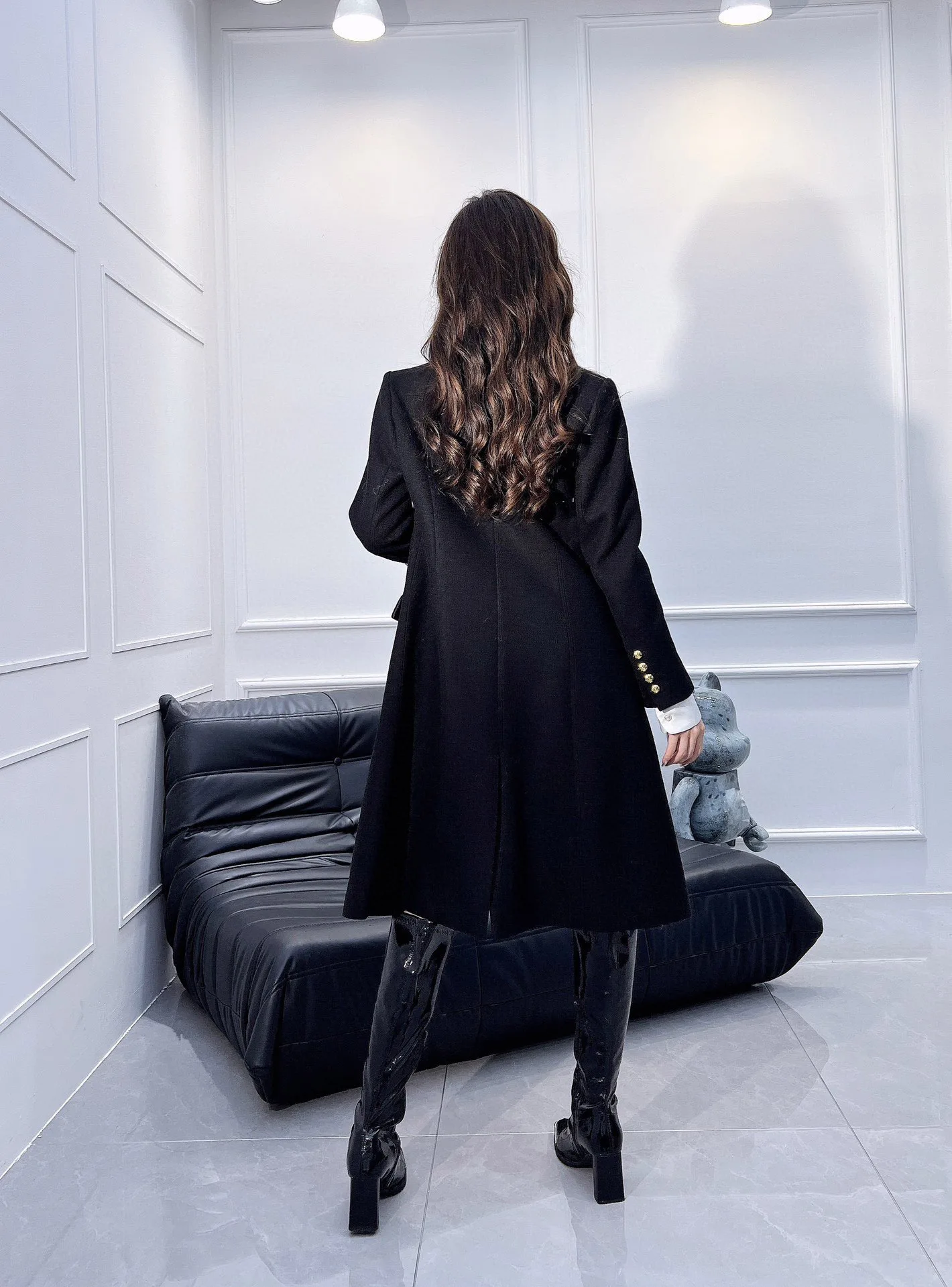 

2023 Women's Clothing 80% Wool Black Long Outerwear Female Chic Casual Coat Jacket Autumn Winter New