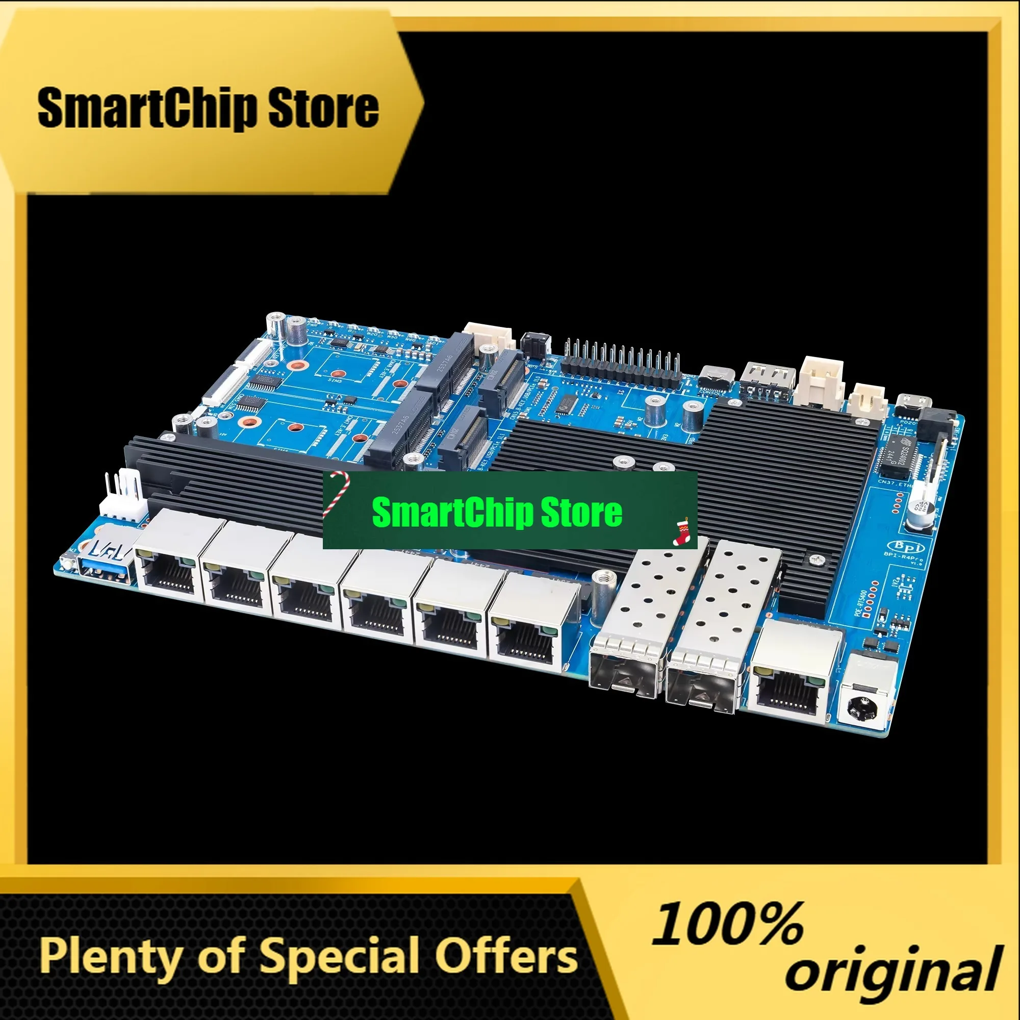 Фото Комплект SmCpBanana Pi BPI-R4 PRO с корпусом, блоком питания и вентилятором, MediaTek MT7988A, четырехъядерный процессор Arm Cortex-A7, 8 ГБ DDR4, 8 ГБ EMMC, маршрутизатор №1