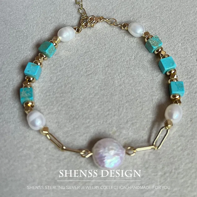 Браслет из натурального пресноводного жемчуга в стиле барокко 18 + 5 см