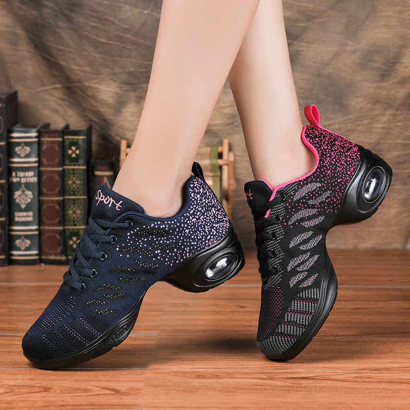 

2023 Sneakers Dance Shoes For Women Flying Woven Mesh Comfortable Modern Jazz Dancing Shoes Girls Ladies Outdoor Sports Shoes
