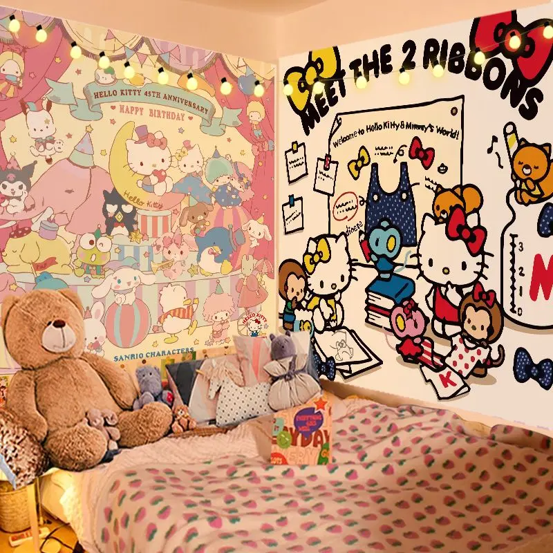 

Anime Hello Kittys Kuromi Background Cloth Wall Hanging My Melody Cinnamoroll Cartoon Tapestry Kawaii Home Room Decor Girl Gift