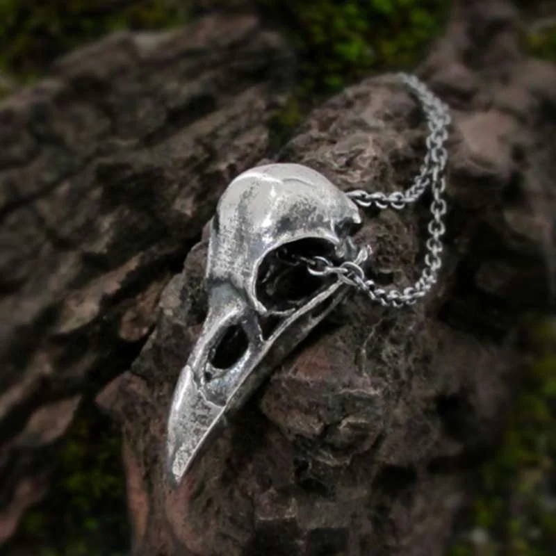 

Nordic Vintage Zinc Alloy Crow Skull Pendant Necklace Goth Man Amulet Jewelry Party