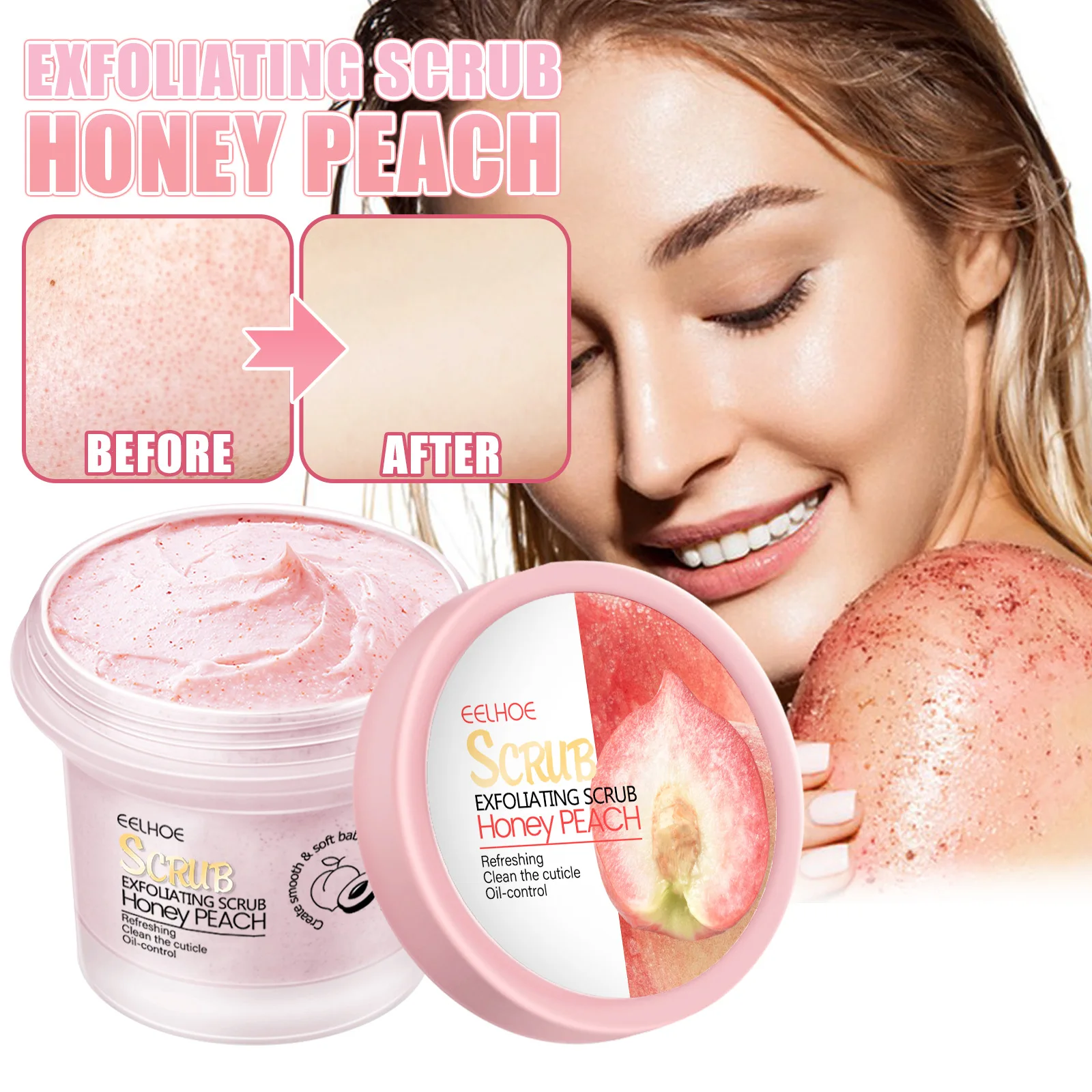 Honey Peach Body Scrub Deep Cleansing Gentle Exfoliation Brighten Skin Tone Refreshing Oil-Control Moist Soft Skin Rejuvenation