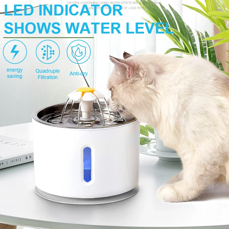 

Автоматический фонтан для воды для кошек, СВЕТОДИОДНЫЙ Электрический бесшумный питьевой фонтан с светодиодный ным светодиодным индикатор...