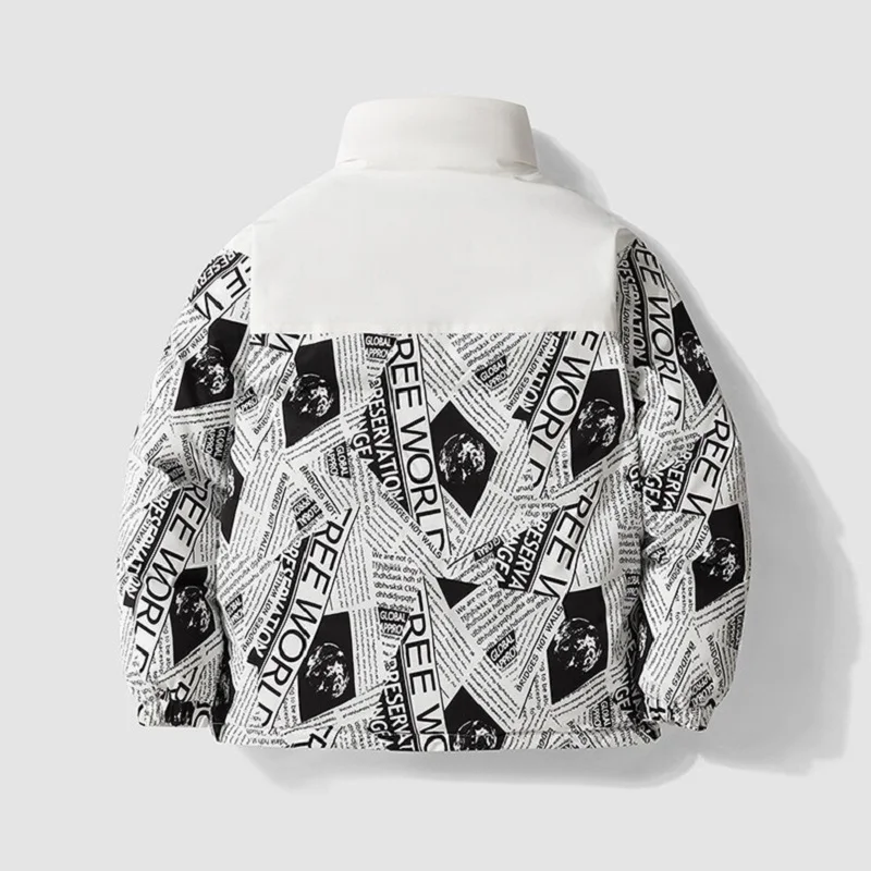 Korean Style Fashion Color Matching Letter Print Jackets Reversible Wear Winter Coat Outdoor Sports Thickened Warm Jacket Men
