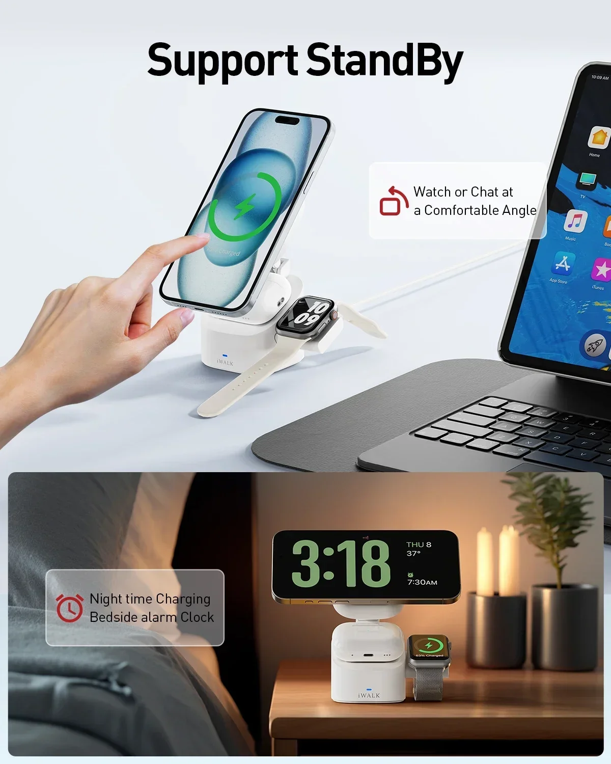 Фото iWALK для Magsafe более и стабильной складной беспроводной зарядной станции 3 в 1, регулируемая магнитная портативная подставка для зарядного устройства №4