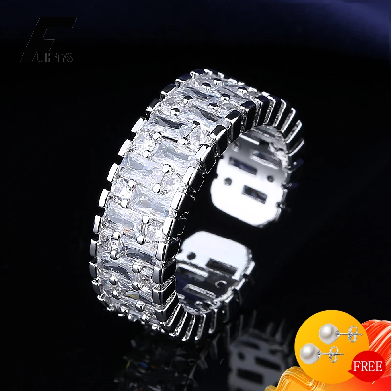 

FUIHETYS Elegant Women Rings Jewelry 925 Silver Accessories with Zircon Gemstone Open Finger Ring for Wedding Party Bridal Gift