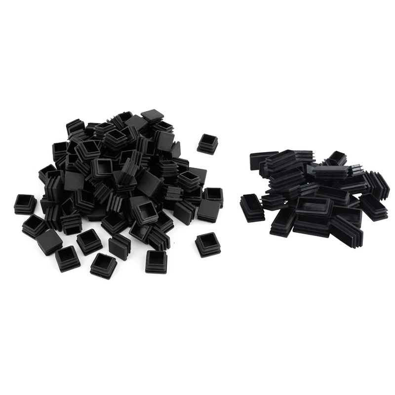 

130Pcs Plastic Square Tube Inserts End Blanking Caps Black - 100Pcs 20Mm X 20Mm & 30Pcs 25X50mm