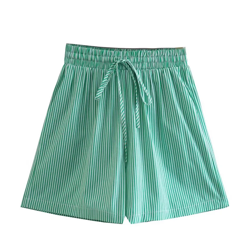 

Женские шорты в полоску, с поясом на резинке, лето 2022