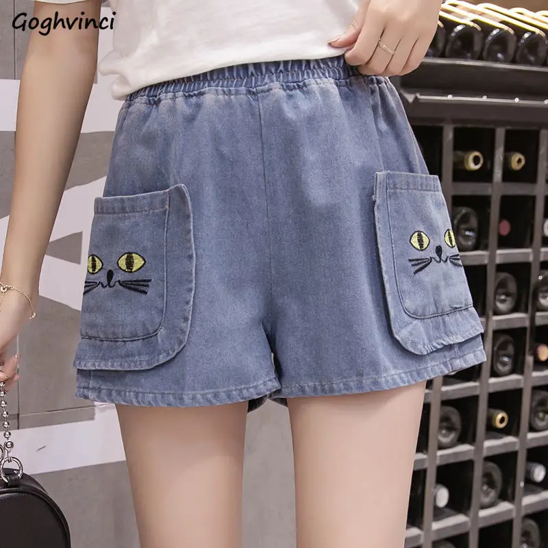 

Shorts Women Denim Summer Vintage Washed Wide-leg Elastic Waist All-match S-7XL Loose Hot High-waisted Womens Pockets Ulzzang