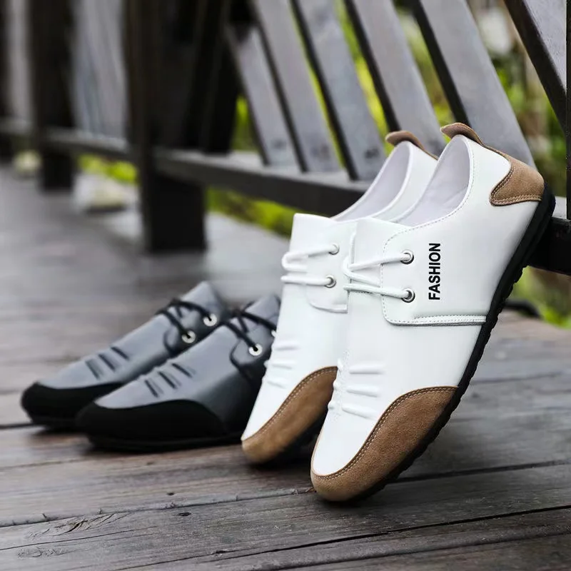 

Туфли мужские для вождения, повседневные Мокасины, кожаные, маленькие, для взрослых, белые