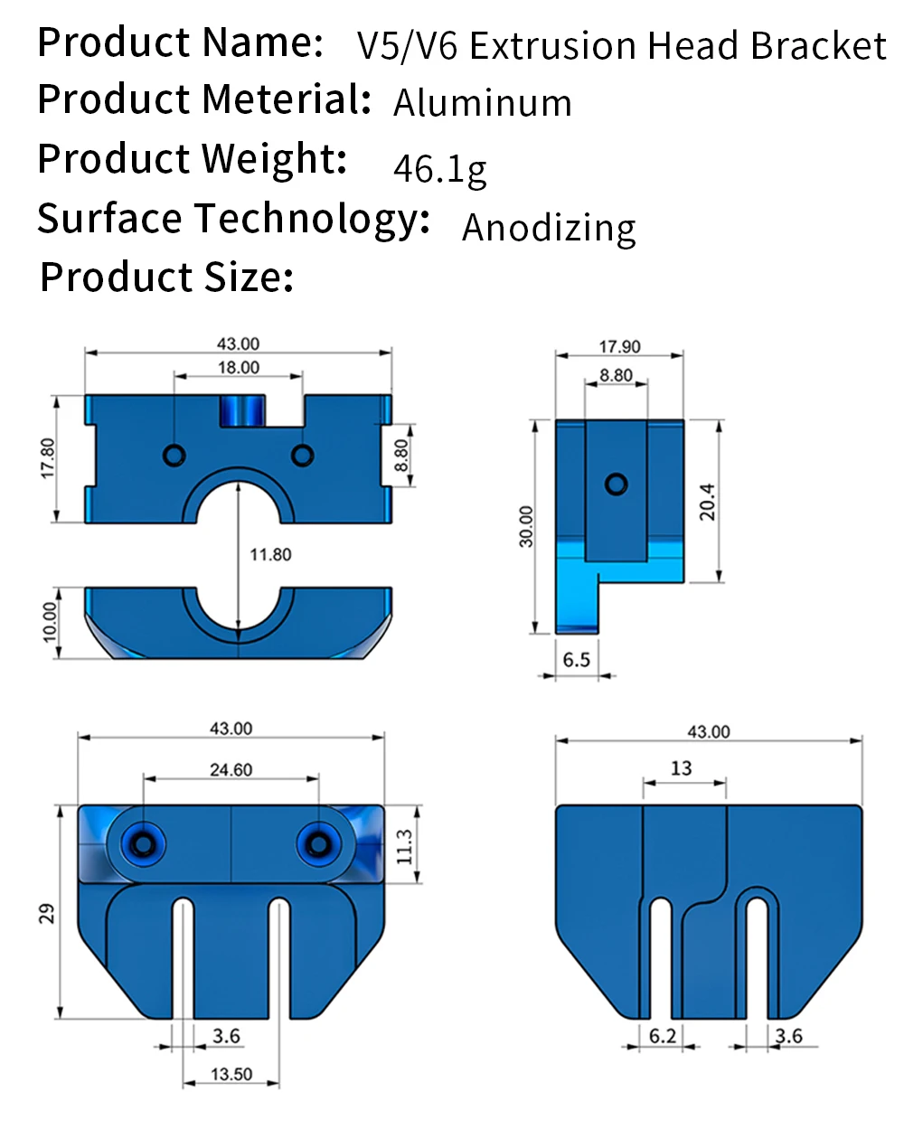 3D Printer Parts Multi-Mount All Metal Mount E3D V6 Volcano Hotend Bracket Fixed Block for DRAGON Ender 3 Ender 5 CR-10