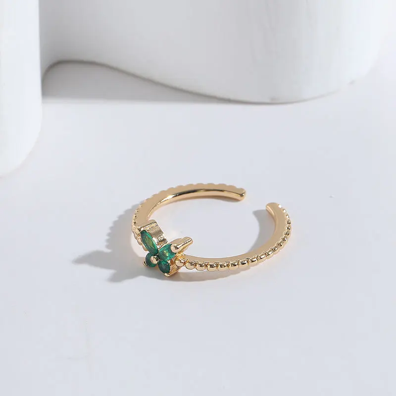 

2023 New Fashion Women Elegant Green Zircon Butterfly Shaped Adjustable Opening Ring Women Sexy Party Copper Finger Ring Jewerly