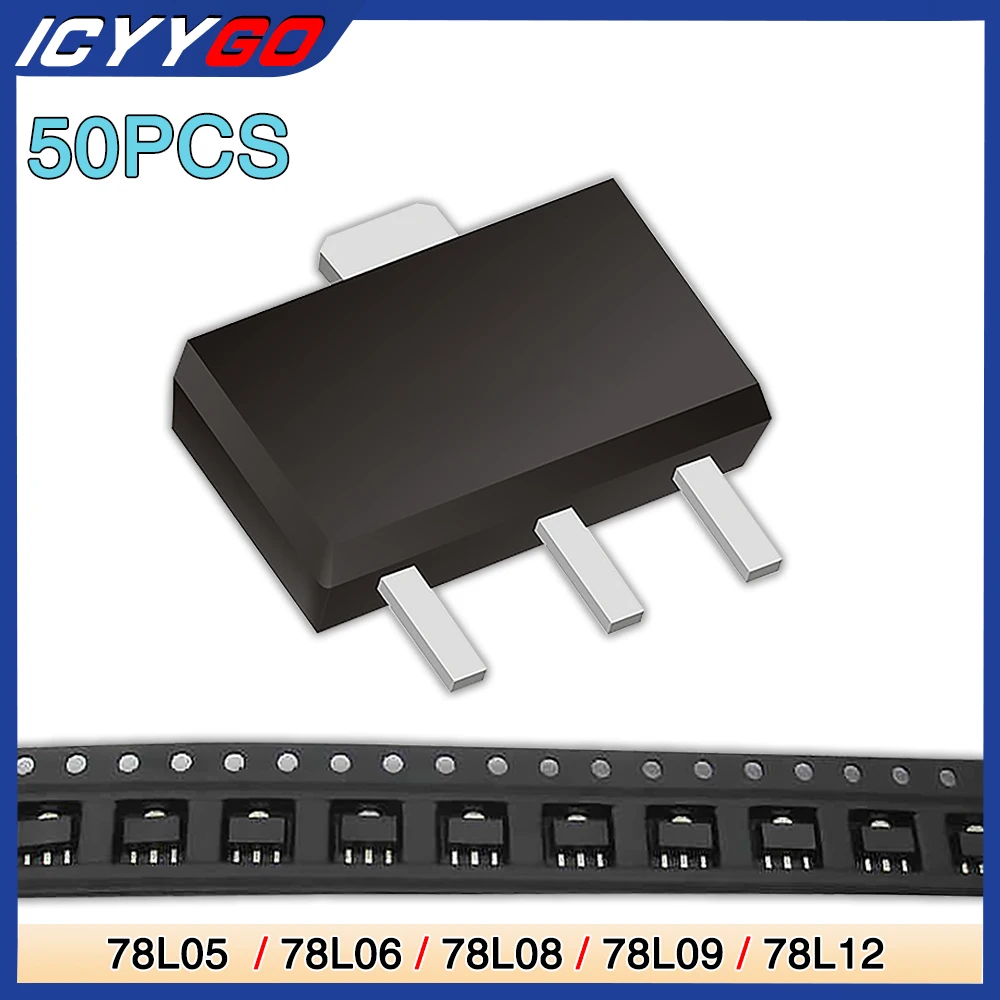 

50PCS Three-Terminal Voltage Regulator 78L08 78L09 78L12 78L05 78L06 SOT89 Smd 5V Patch Junction Transistor Integrated Circuits
