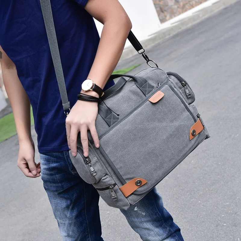 SPIDOR Brand Men Crossbody Bags Male Canvas Shoulder Bags Boy Messenger Bags Man Handbags for Travel Casual Large Satchel Grey