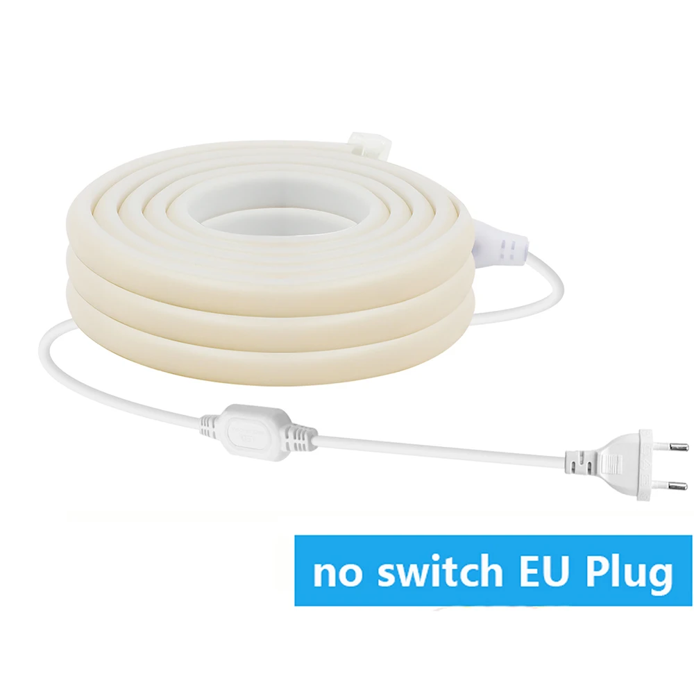 

220 В COB светодиодная неоновая лента с регулируемой яркостью и переключателем/диммером, вилка европейского стандарта, 288 светодиодов/м, IP67, водонепроницаемая гибкая лента, садовое домашнее освещение