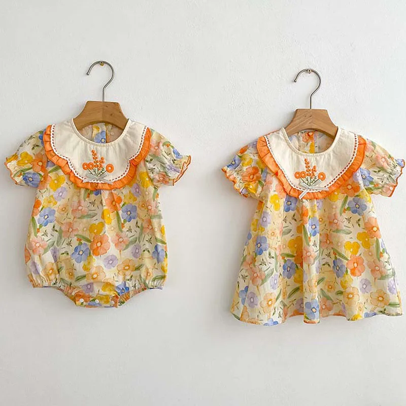 XINYU 2023 Baby Dresses Summer New Newborn Rompers Short Sleeve Printing Kids Clothes Girls Dress 0-1 Years Infant Jumpsuits