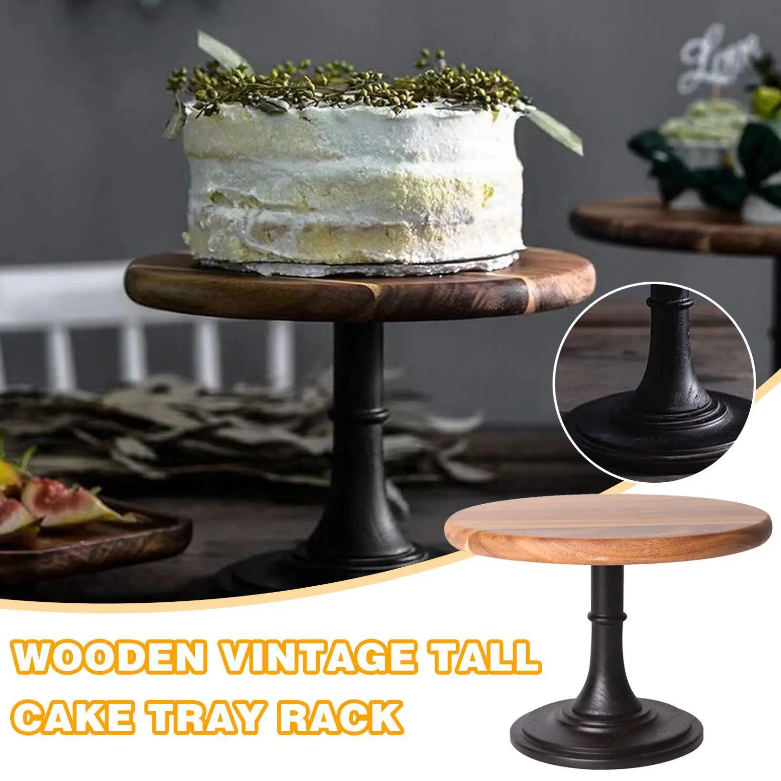 

6/8/10inch Natural Acacia Wood Cake Stand Round Dessert Cupcake Holder Round Pedestal Holder Display Table For Parties