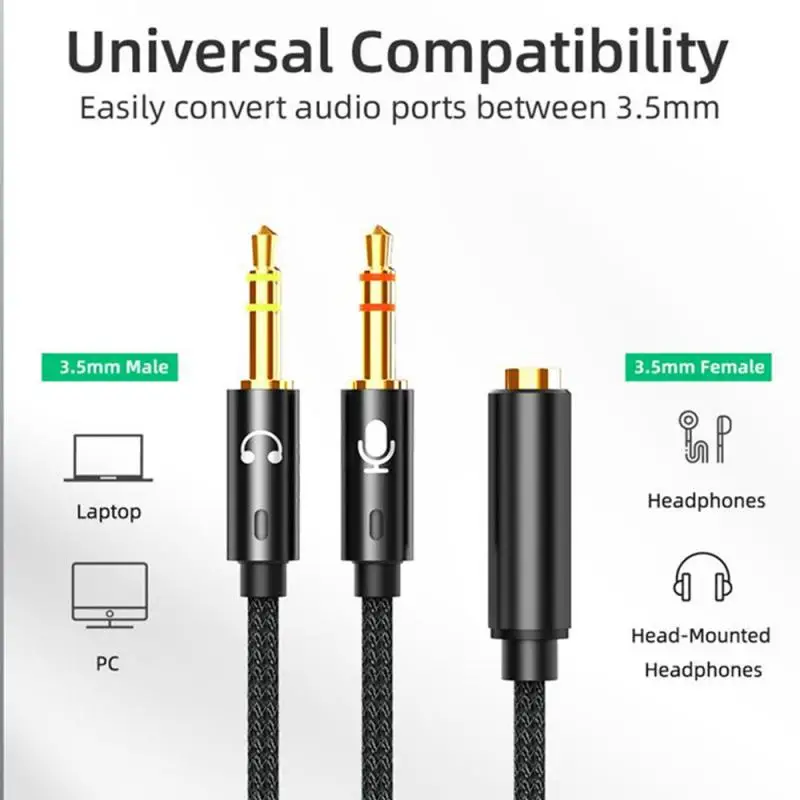 

2023 New High Quality 2-in-1 Adapter Universal Phone/MP3/Computer/Tablet/Microphone Noisy Adapter Cable 3.5mm Braided Adapter