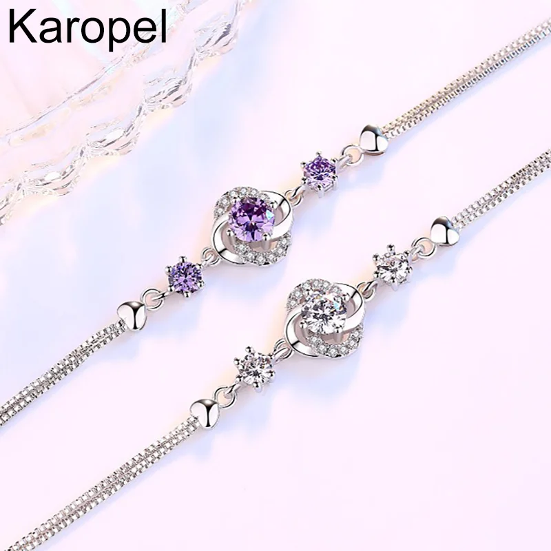 

925 Sterling Silver New Women's Fashion Jewelry Purple Crystal Zircon Four-leaf Clover Flower Bracelet Length 16+3.5CM