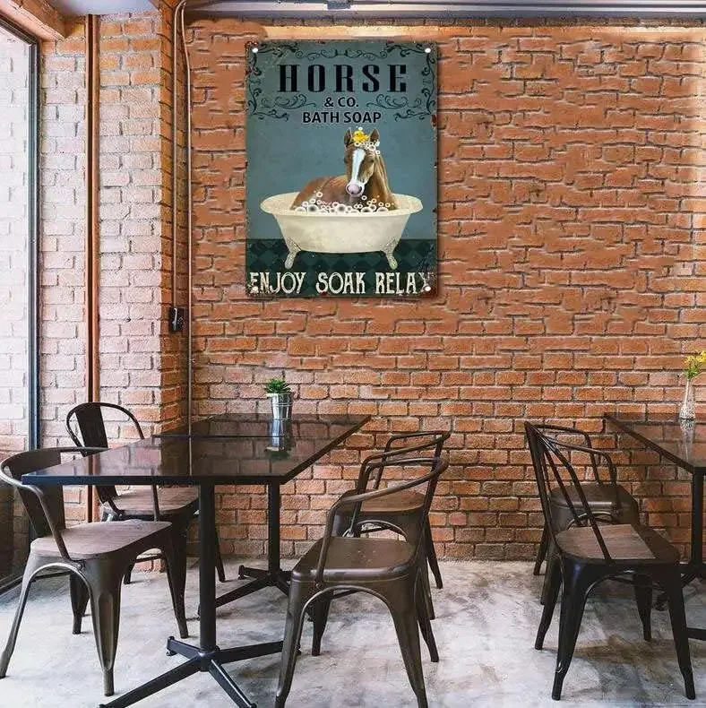 Жестяной плакат с рисунком лошади и наслаждайтесь искусством холст туалет