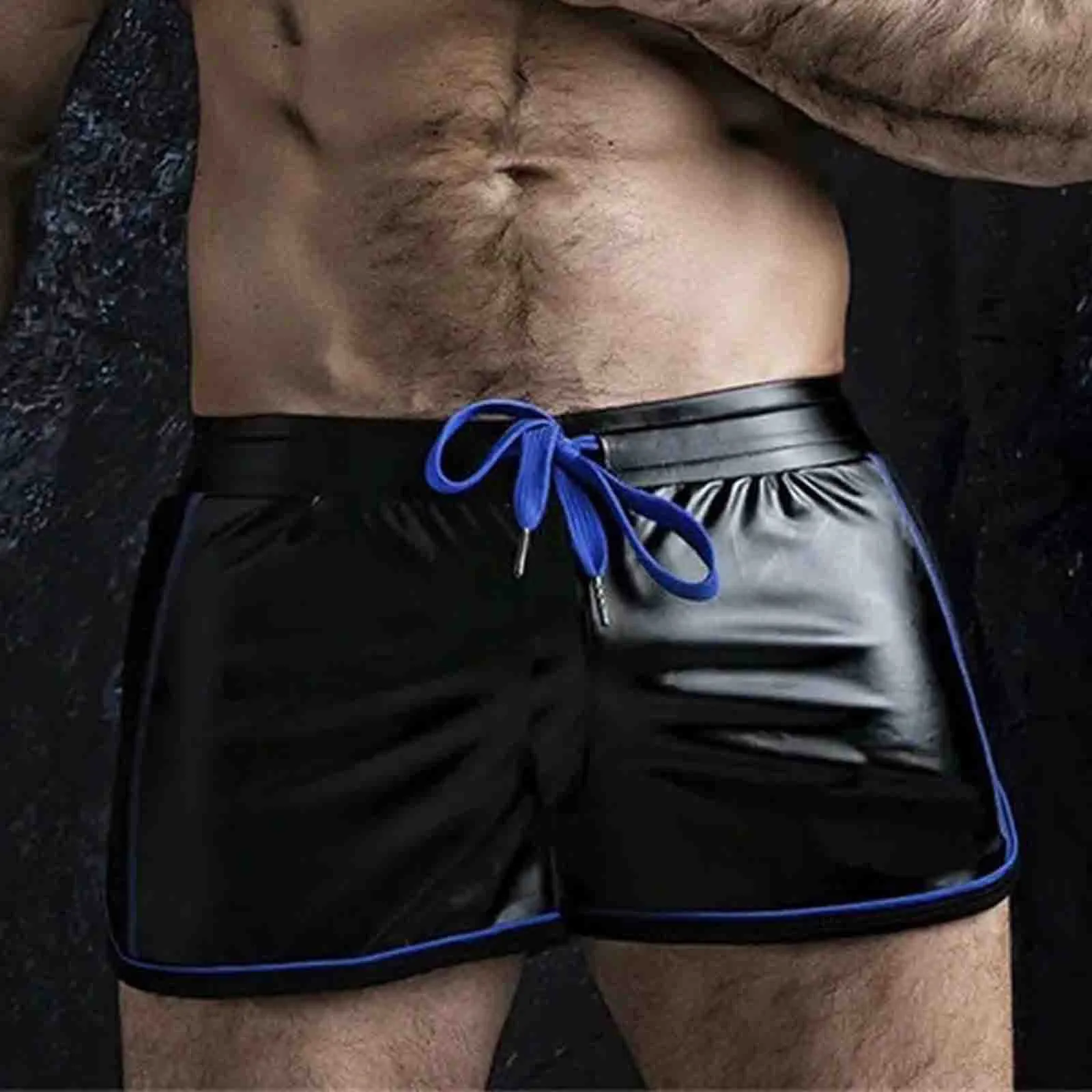 

Mens Stitching Pants Motorcycle Imitation Shorts Three Point Men Pants Cross Tie