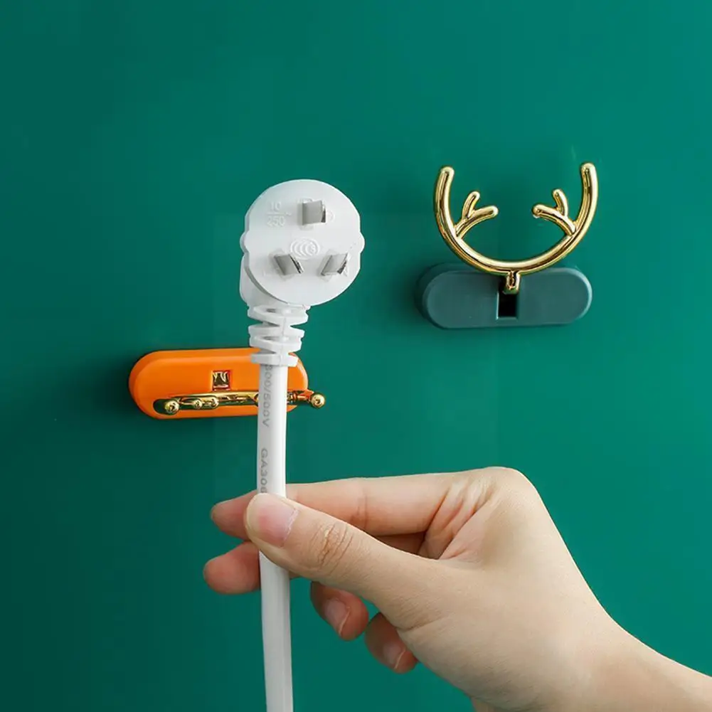 

Antler Hook Plug Hook Household Data Cable Bath Holder Headphone Cable Plug Free Storage Hanger Punch Q5h0