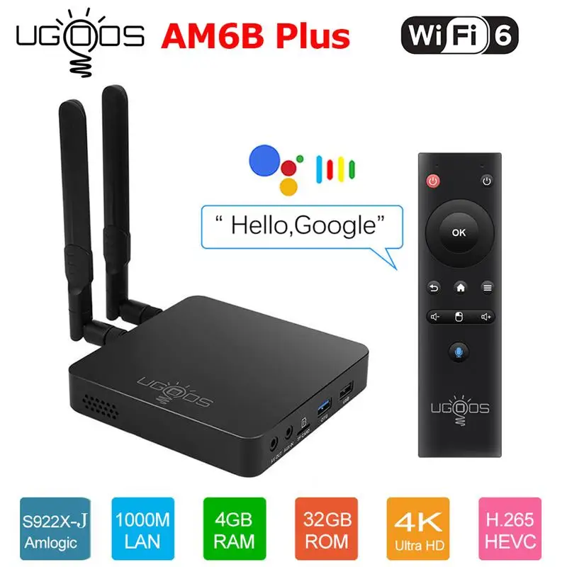 

UGOOS AM6B Plus Wifi 6 Smart Android TV BOX Android 9.0 Amlogic S922X-J DDR4 4GB 32GB BT 1000M 4k TVBOX Media Player Set top box