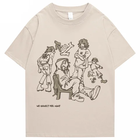 Футболка мужская в японском стиле Харадзюку, уличная одежда с забавным мультяшным рисунком аниме, хлопковая рубашка в стиле хип-хоп, 2023