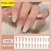 24pcsset fake nails press on faux ongles capsule tips light luxury gradient white design long french false acrylic nails unhas